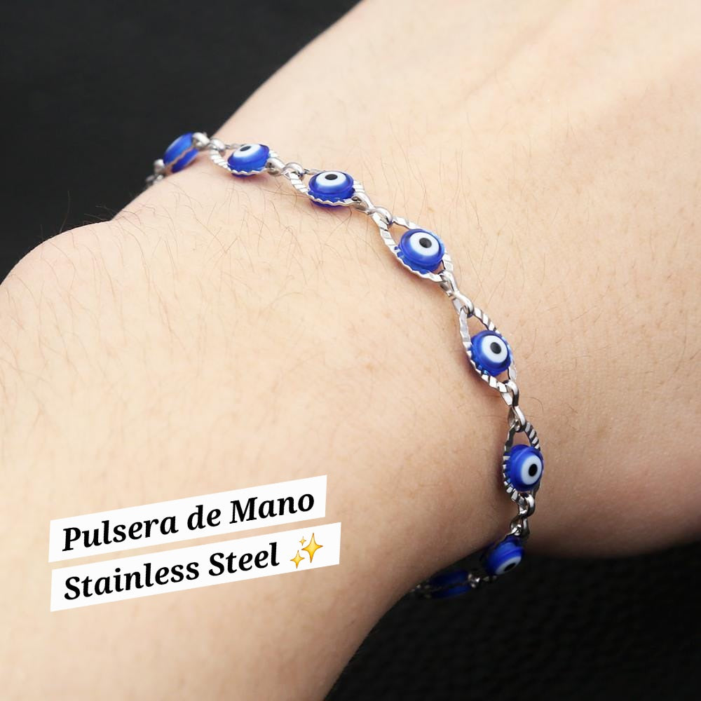 Pulsera de Mano Ojo Turco 🧿✨️ (Plata,Azul)