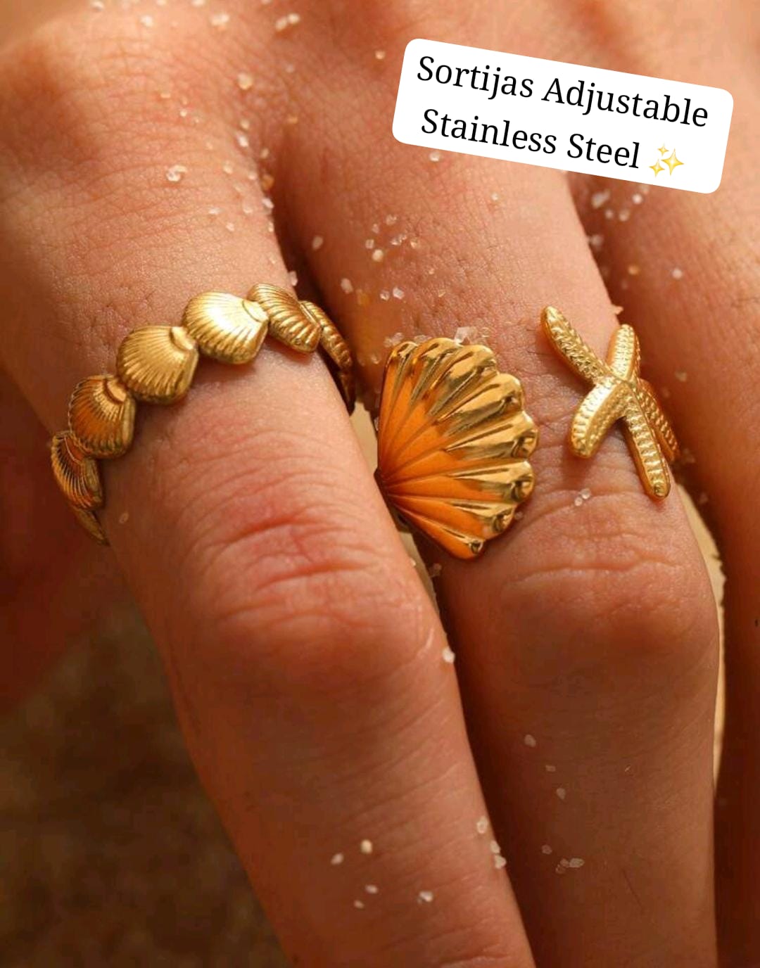Sortijas Adjustable con Diseños del Mar 🐚🌊 ( Doradas)✨️