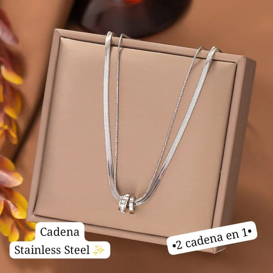 •2 cadenas en 1 sola cadena•
(Diseño gargantilla fina sencilla con charm circular) Plata🤍