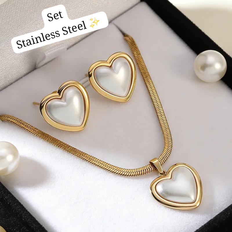 Set de corazon perla dorado ✨️🤍