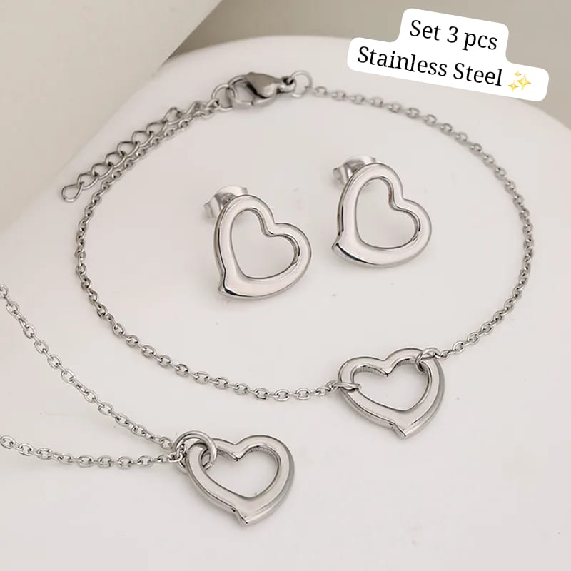 Set 3 pcs Corazón hueco (plateado) ✨️
