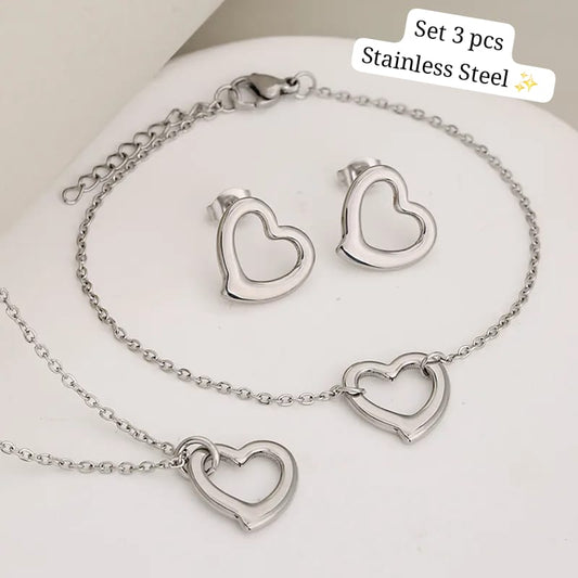 Set 3 pcs Corazón hueco (plateado) ✨️