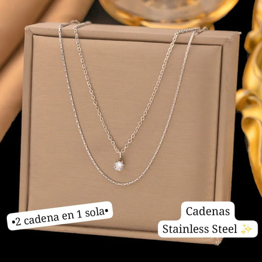 •2 cadena en 1 sola•
(Diseño brillo sencillo) (Plata)