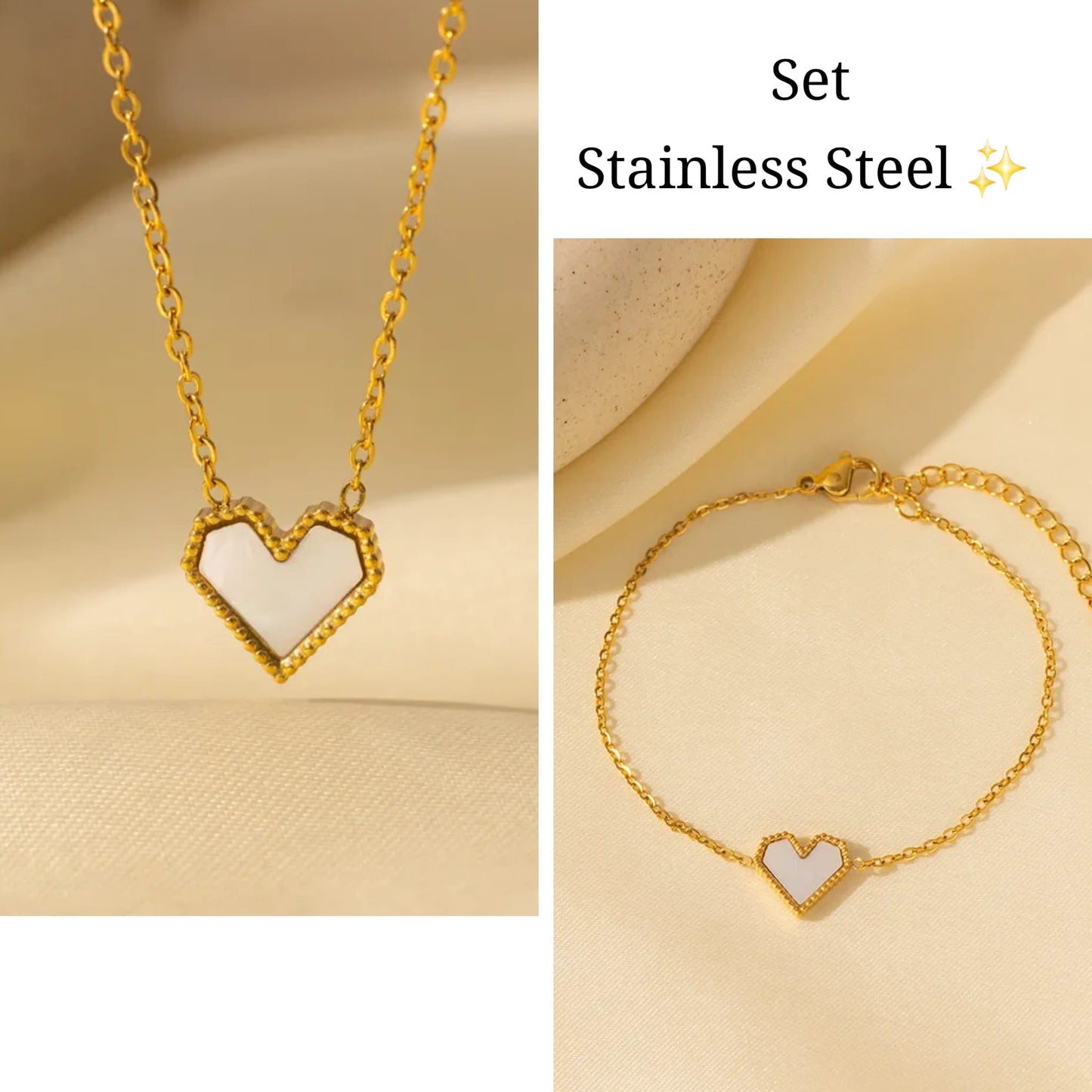 Set cadena y pulsera de Mano Corazón 🫶🏼 (Dorado y Blanco)✨️