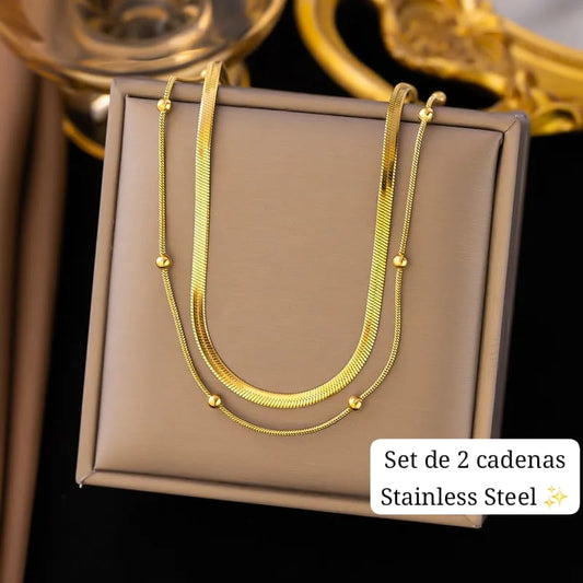 Set 2 cadenas Separadas (Gargantilla/ Bolitas)(Dorada)