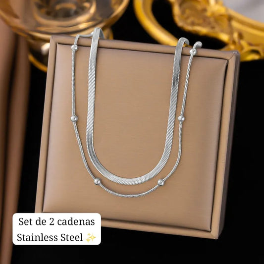 Set 2 cadenas Separadas (Gargantilla/ Bolitas)(Plata)