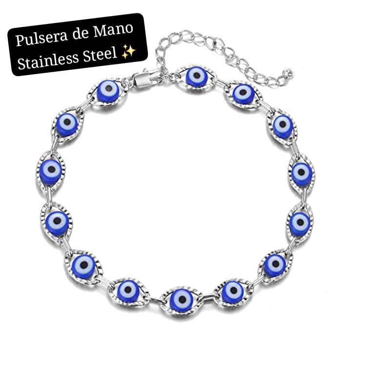 Pulsera de Mano Ojo Turco 🧿✨️ (Plata,Azul)