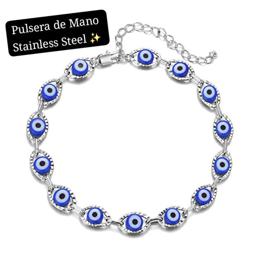 Pulsera de Mano Ojo Turco 🧿✨️ (Plata,Azul)