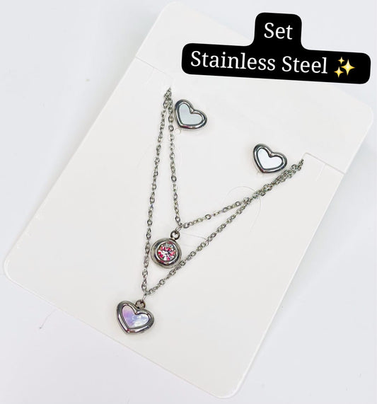 Set 2 Cadenas en 1 de Corazón🤍 (Color Plata) ✨️