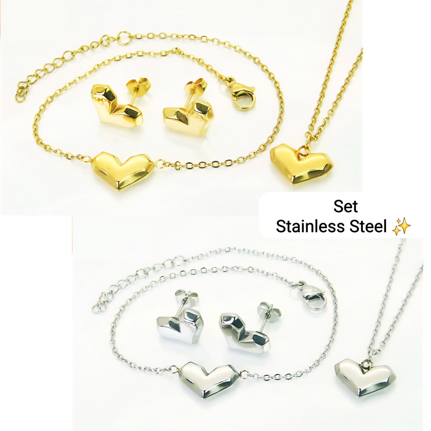 Set 3 pcs Corazón corto ❤️(Dorado)