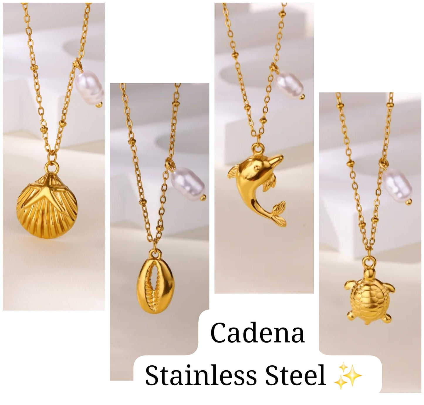 Cadenas Diseño Verano⛱️🐌🐢 (perla /dorado)