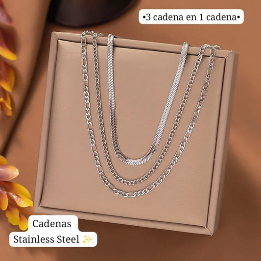 •3 cadena en 1 cadena•
(Unisex) Estilos Cubanas (Plata)