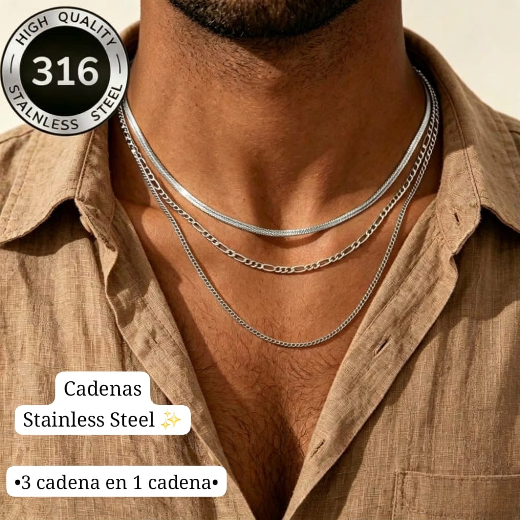 •3 cadena en 1 cadena•
(Unisex) Estilos Cubanas (Plata)