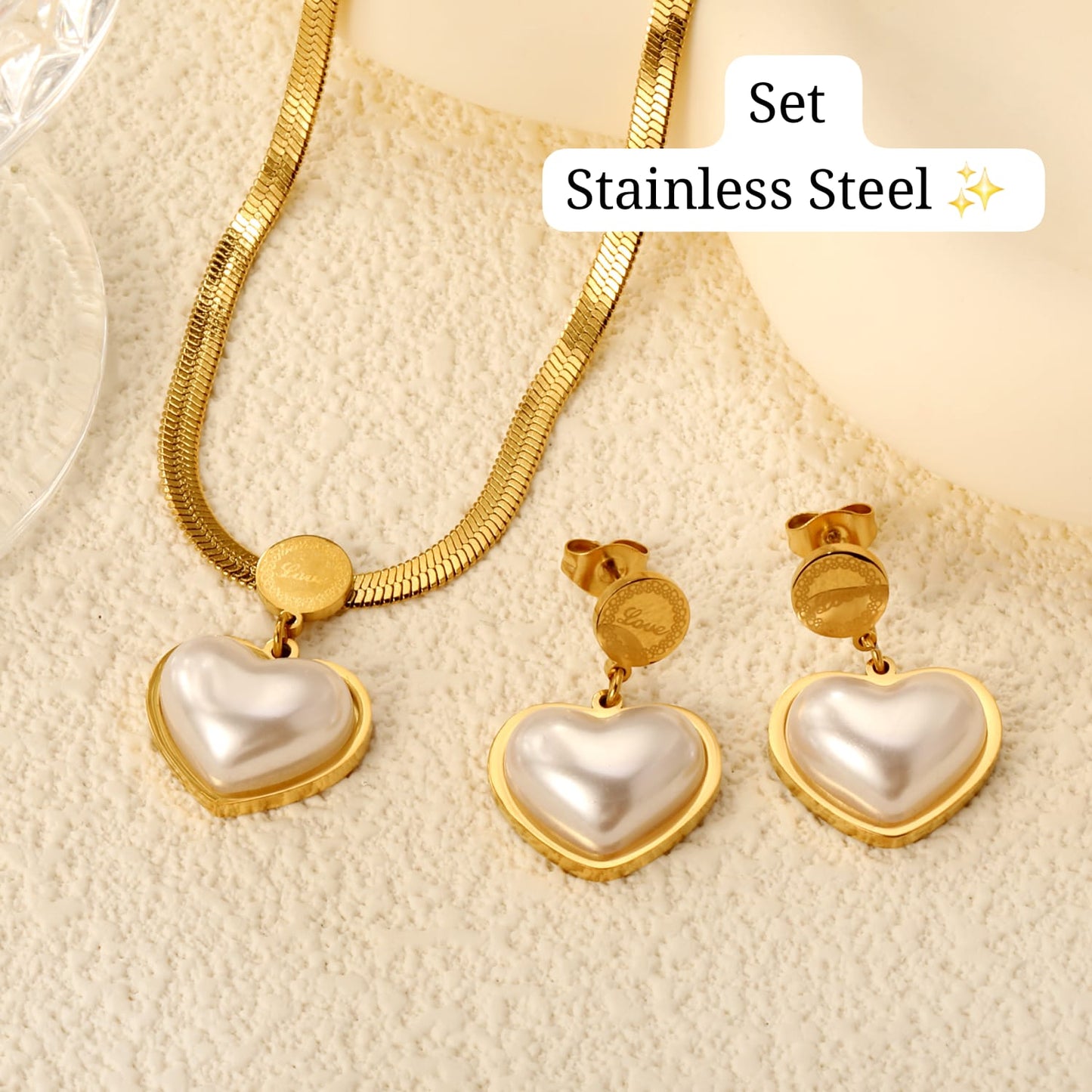 Set Perla corazon Dorado ✨️