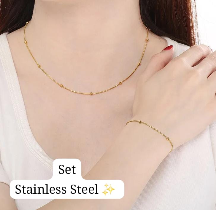 Set cadena+pulsera (estilo "bolita") Dorado✨️