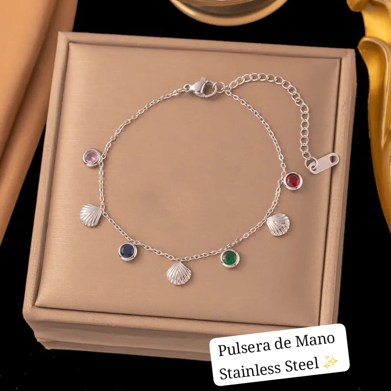 Set de concha diamantes de colores (Plata)✨️