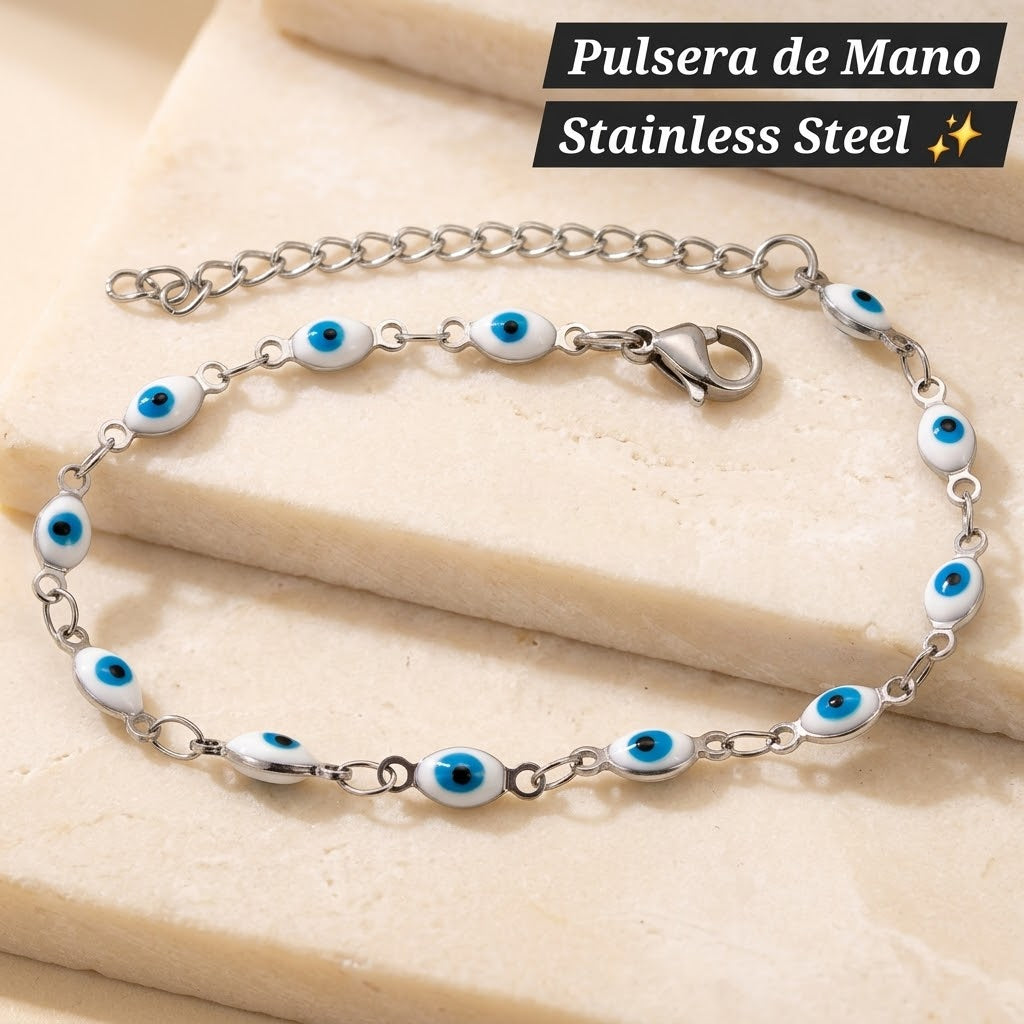 Pulsera de Mano Ojo turco 🧿 (plata , blanco)