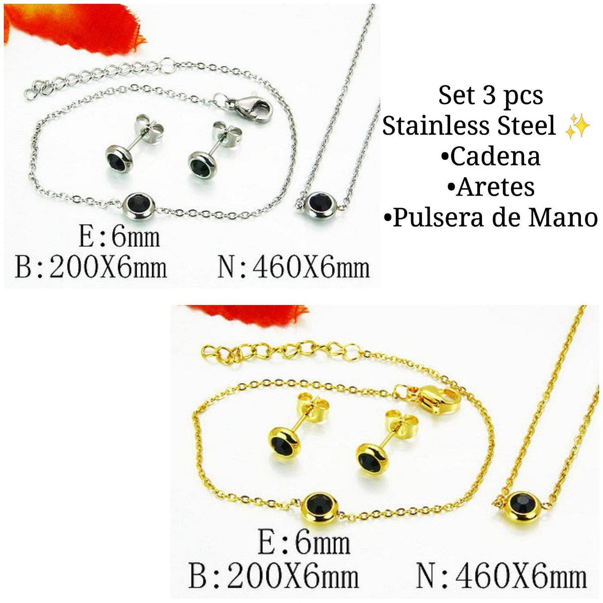 Set 3 pcs brillo negro (dorado)
