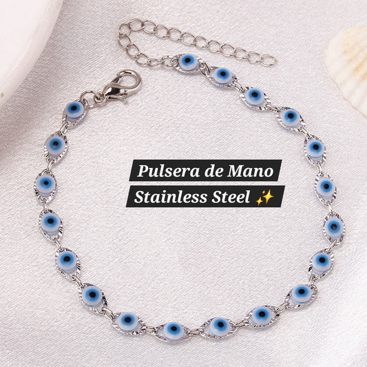 Pulsera de Mano Ojo Turco 🧿✨️ (Plata,Blanco)