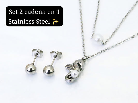 Set 2 cadena en 1 Caballo de mar (Plata)