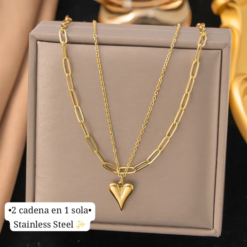 •2 cadena en 1 sola•
(Diseño eslabon largo/ corazon)
(Dorado)