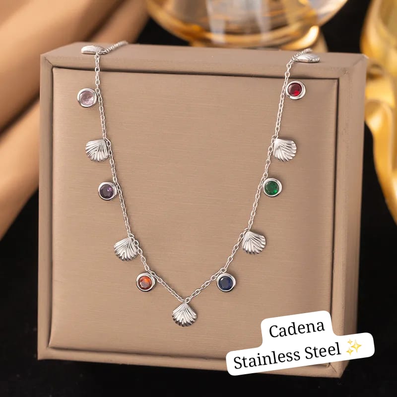 Set de concha diamantes de colores (Plata)✨️