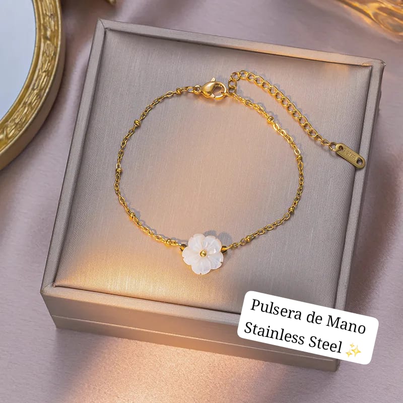 Set flor blanca perla dorado🤍✨️
