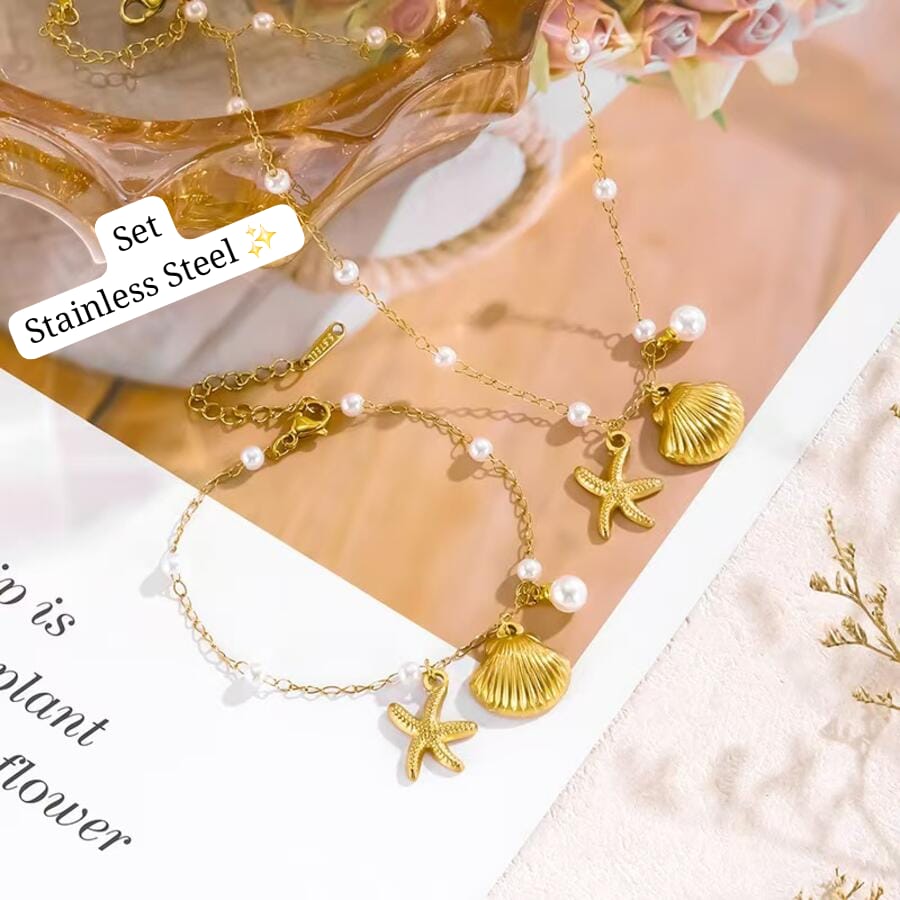 Set Perla Dorado Diseño de mar 🐚