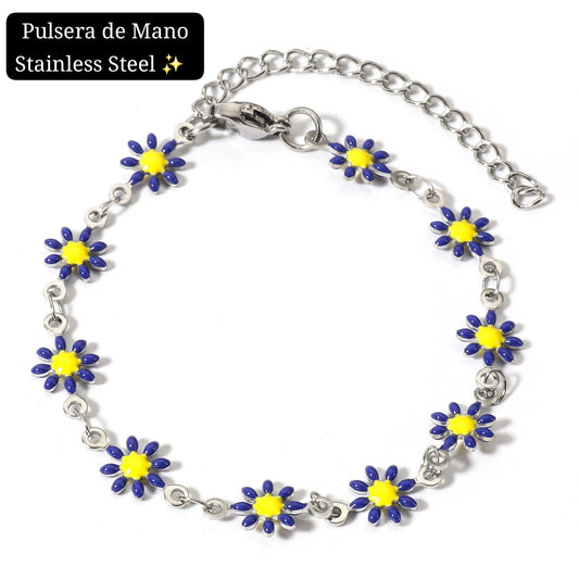 Pulsera de Mano Flor/ Girasol 🌻 (plata,azul)