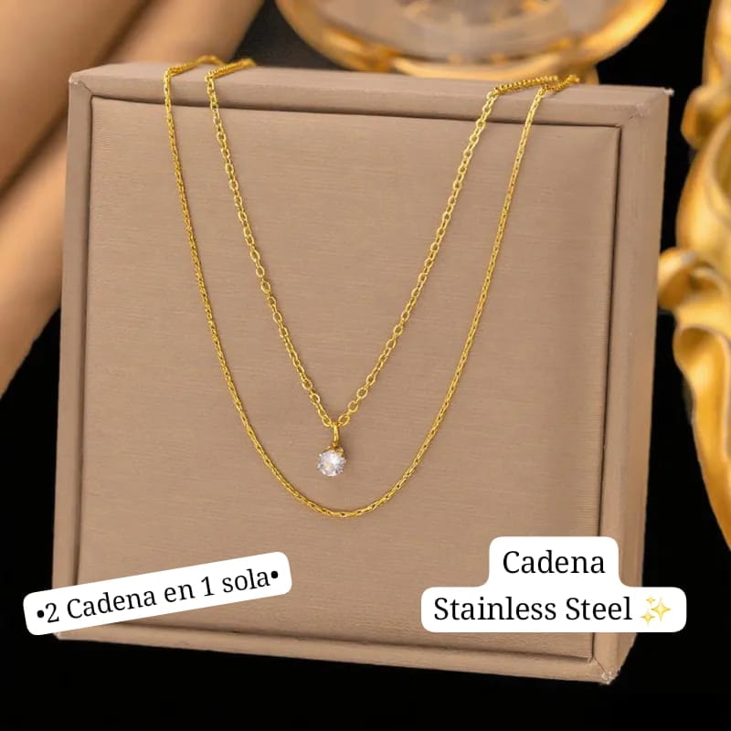 •2 cadena en 1 sola•
(Diseño brillo sencillo) (Dorado)