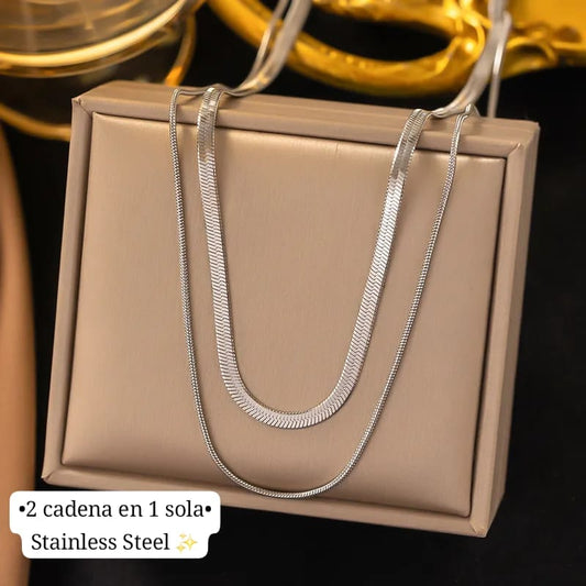 •2 cadena en 1 sola•
(Diseño 2 gargantillas sencillas)(Plata)🤍