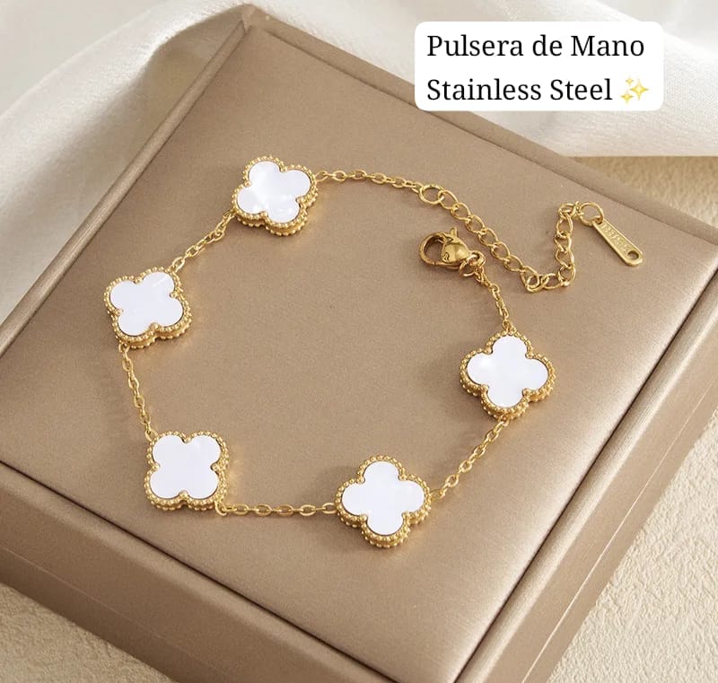 Pulsera de Mano Trebol ♣️ (Blanco🤍)