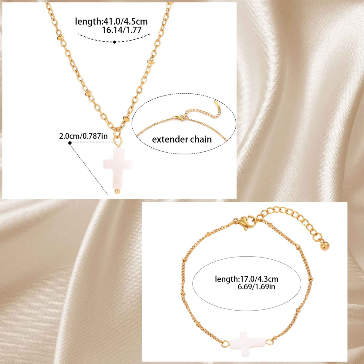 Set Cadena +Pulsera
 (Cruz Blanco/Dorado)