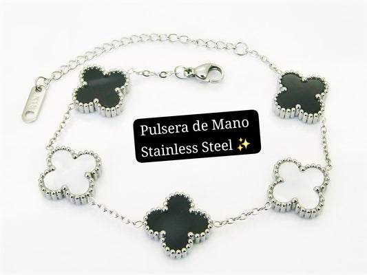 Pulsera de flor ♣️ (Plata,Blanco y Negro)
