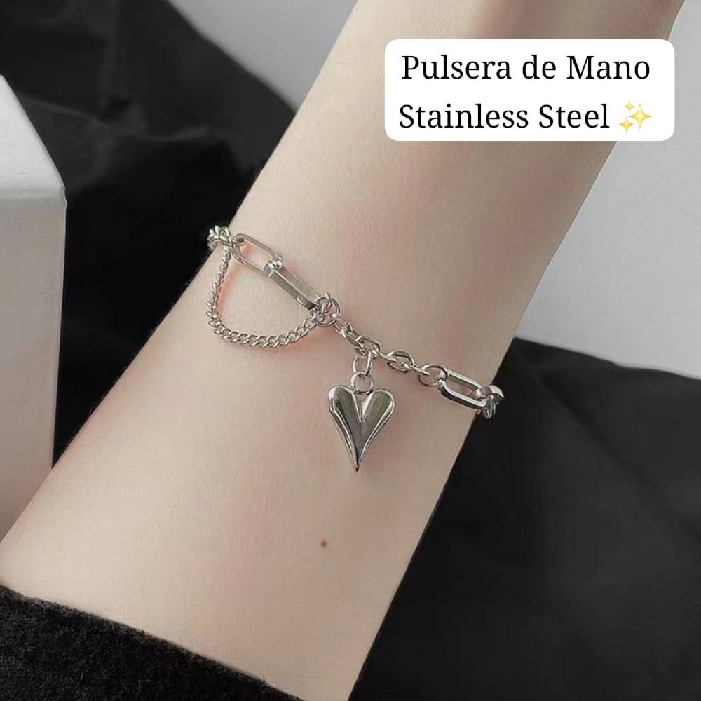 Pulsera de Mano Corazón Plateado 🖤