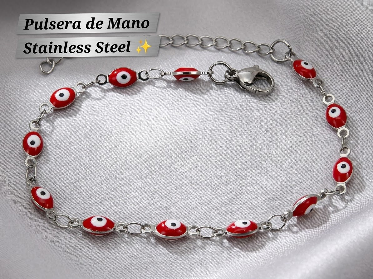 Pulsera de Mano Ojo turco 🧿 (plata ,rojo)
