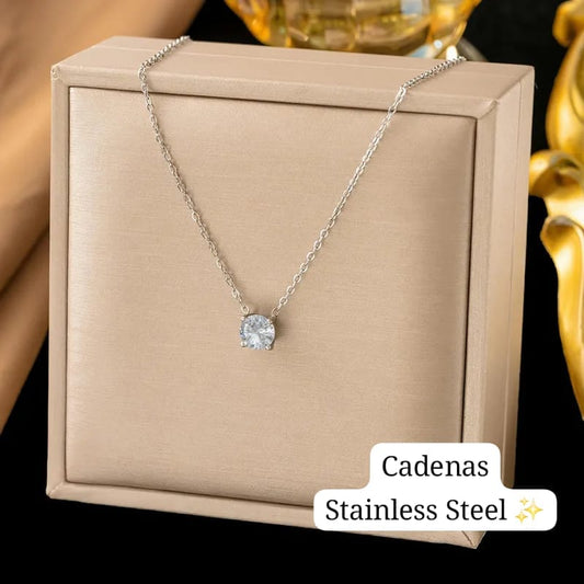 Cadena sencilla con diamante (Plata)🤍
