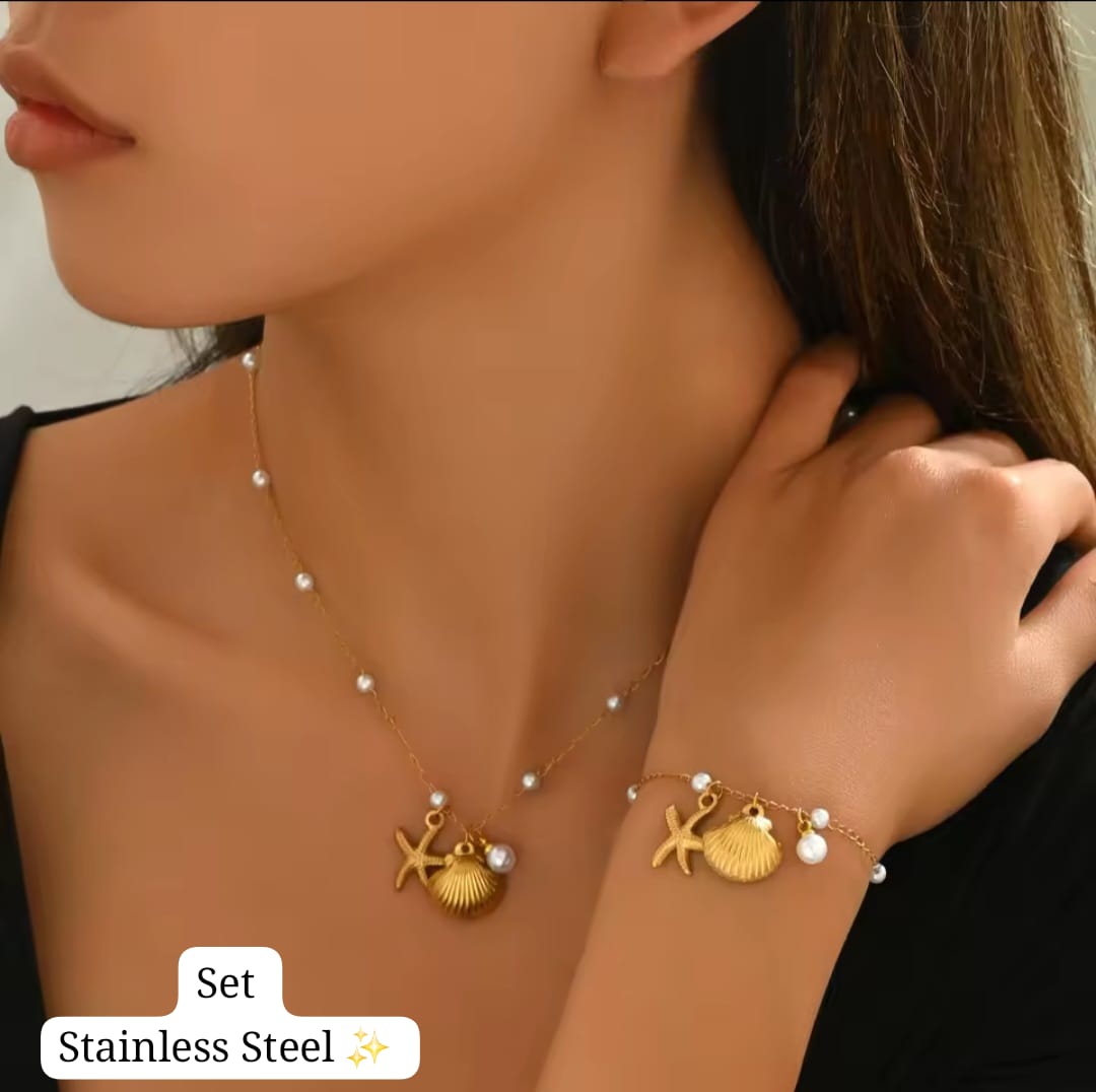 Set Perla Dorado Diseño de mar 🐚