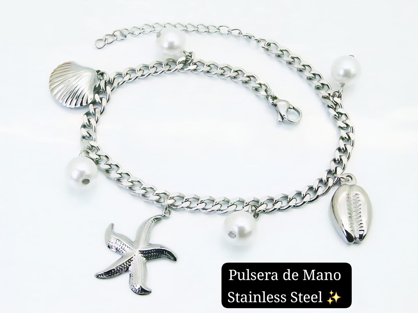 Pulsera de Mano Estilo verano Perla (plata)⭐️🏖