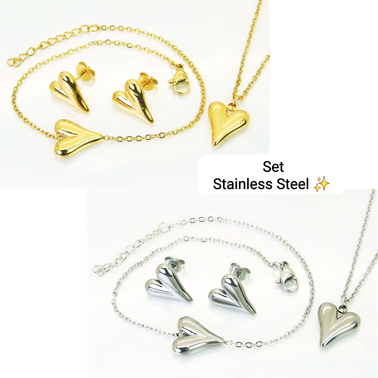 Set 3 pcs Corazón largo ❤️(plata)