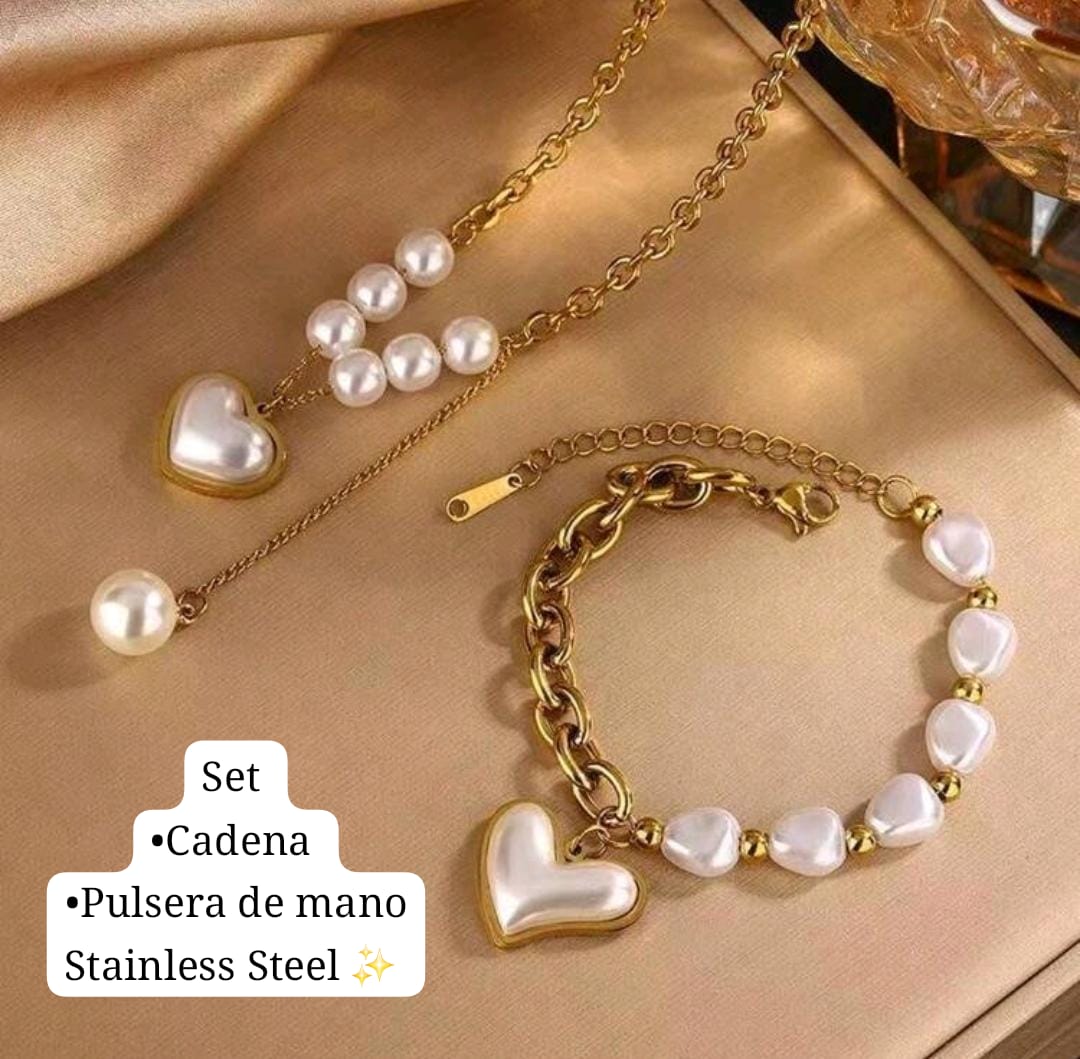 Set 2pcs Corazon Perla dorado✨️