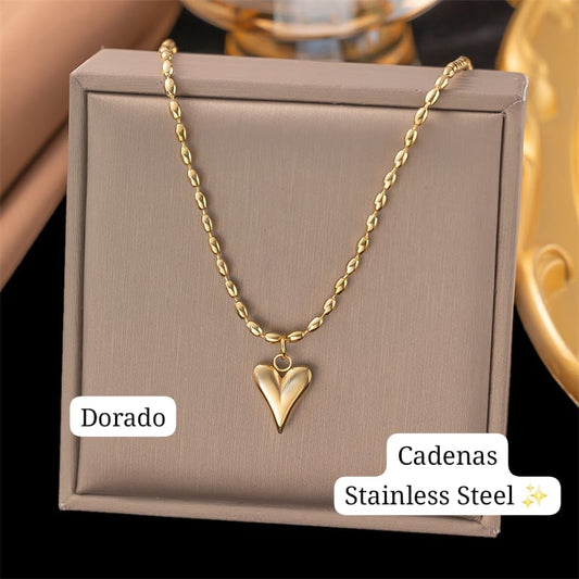 Cadena de granos con Corazón (Dorado)💛