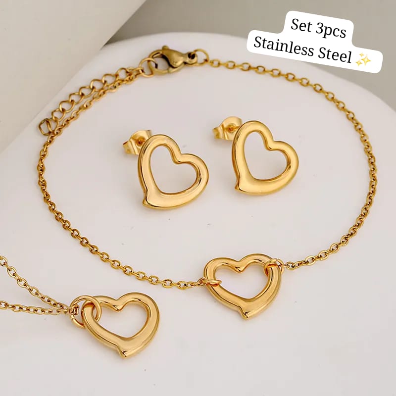 Set 3 pcs Corazón hueco (Dorado)✨️