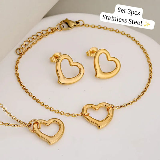 Set 3 pcs Corazón hueco (Dorado)✨️