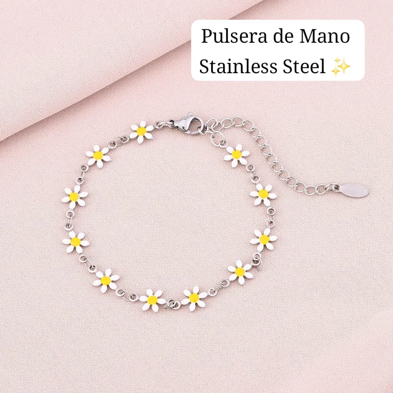 Pulsera de Mano Flor/ Girasol 🌻 (plata,blanco)