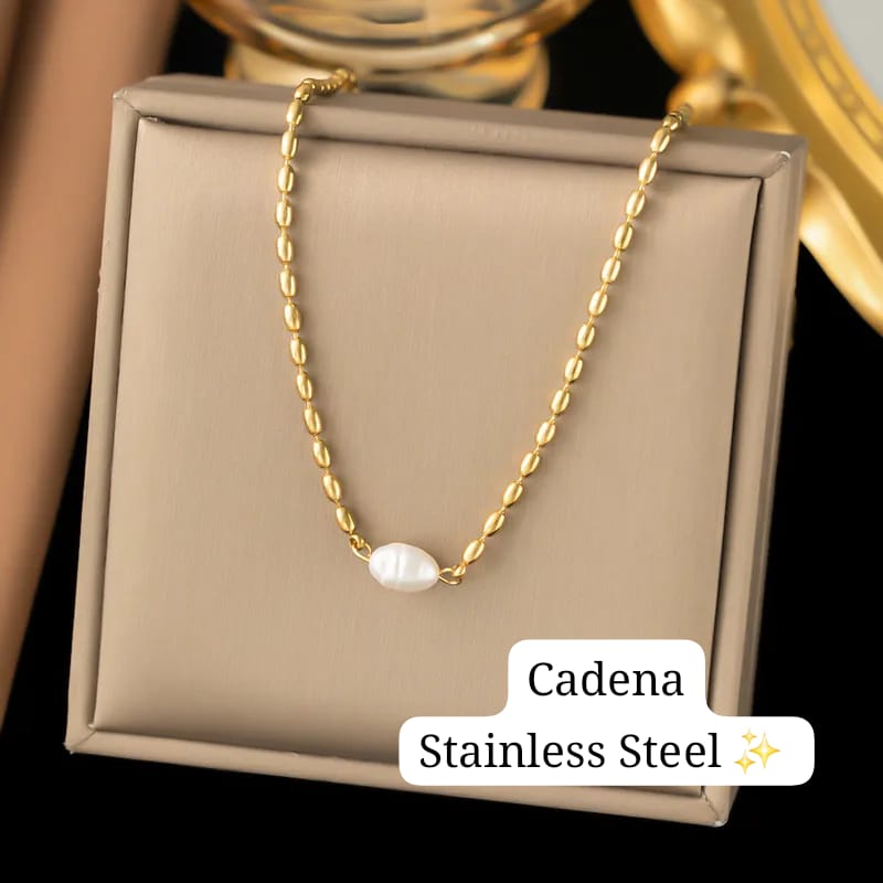 Set de 2 pcs de perla (Cadena y Pulsera de Mano) Dorado ✨️