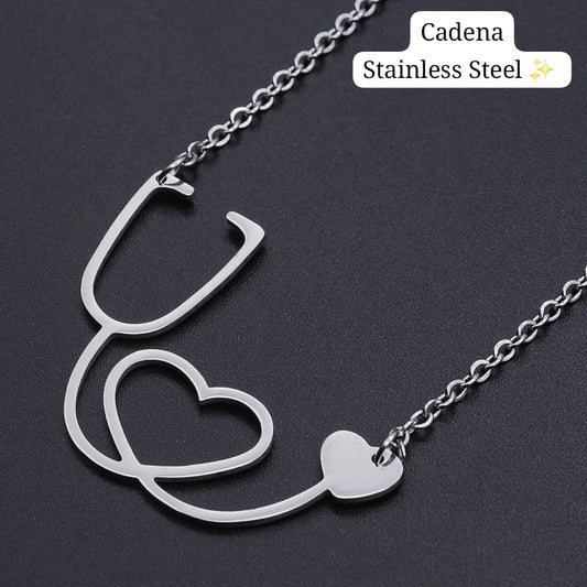 Cadena estetoscopio plata enfermera 🏥