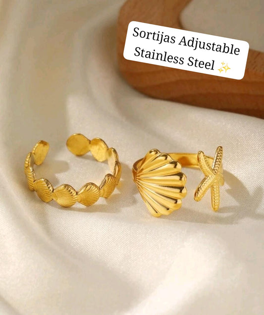 Sortijas Adjustable con Diseños del Mar 🐚🌊 ( Doradas)✨️