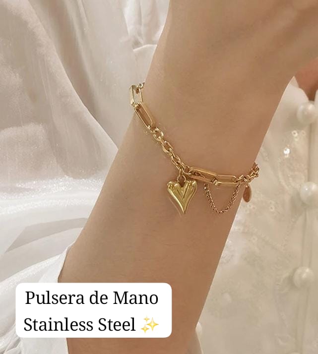 Pulsera de Mano Corazón Dorado 🖤
