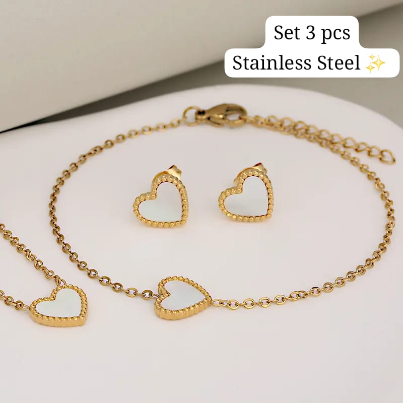 Set 3 pcs de corazón (dorado y Blanco) 🤍✨️